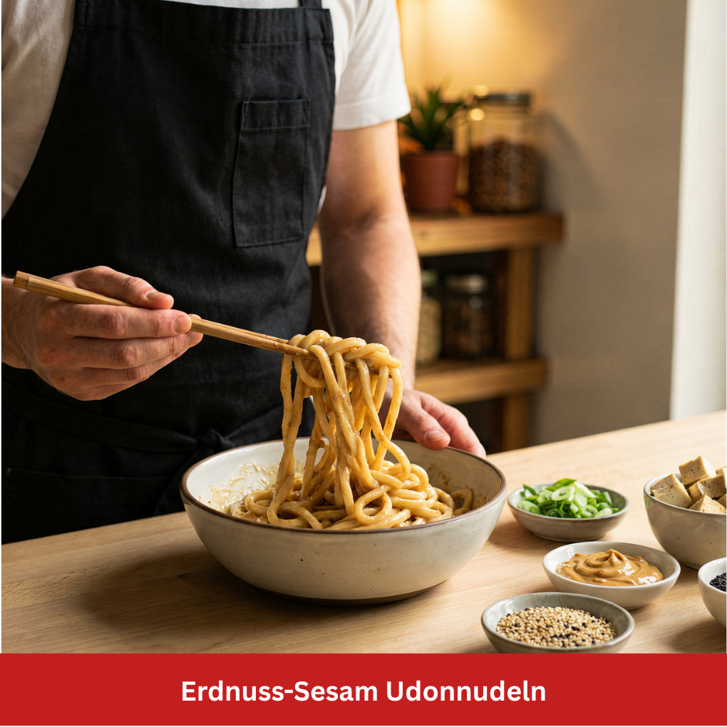 Erdnuss-Sesam Udonnudeln Zubereitung