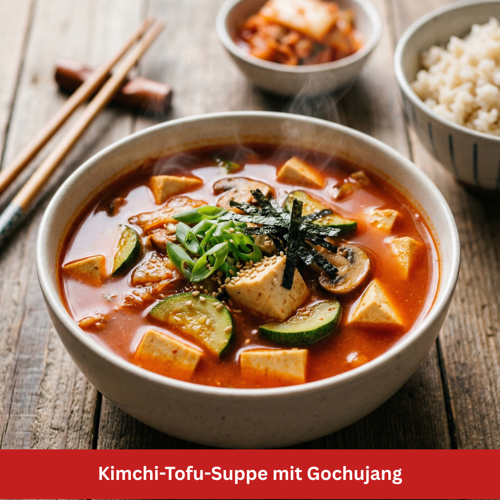 Kimchi Tofu Suppe mit Gochujang Stillife