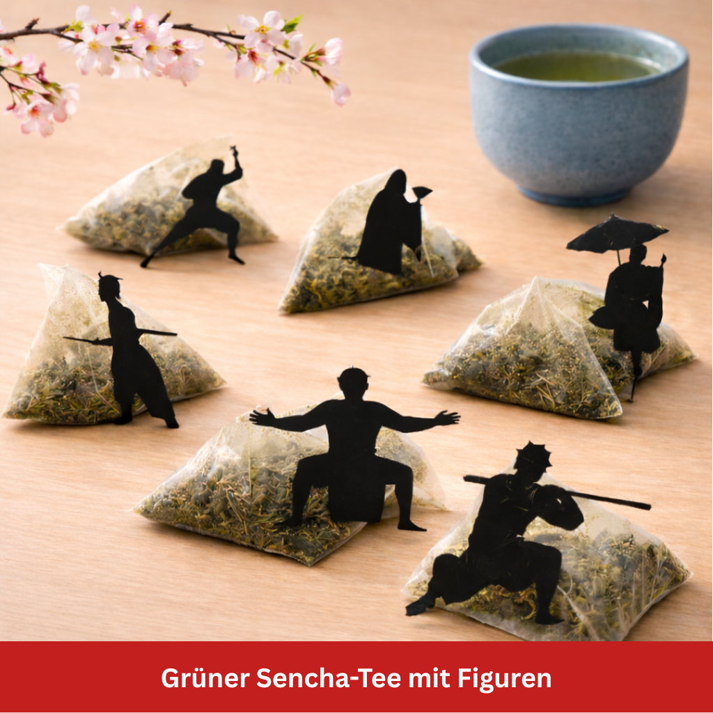 Grüner Senchatee mit Figuren Stillife