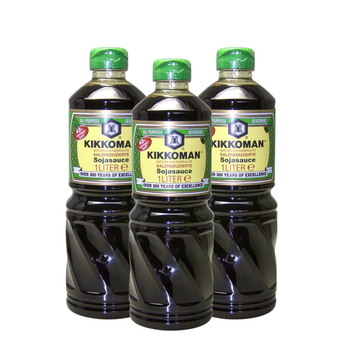 3-pack Kikkoman soy sauce reduced salt 975 ml